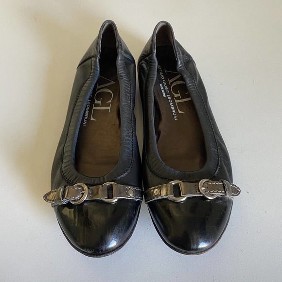 AGL Attilio Giusti Leombruni Icon Ballet Flat Patent Cap Toe Black Buckl… - Picture 3 of 7
